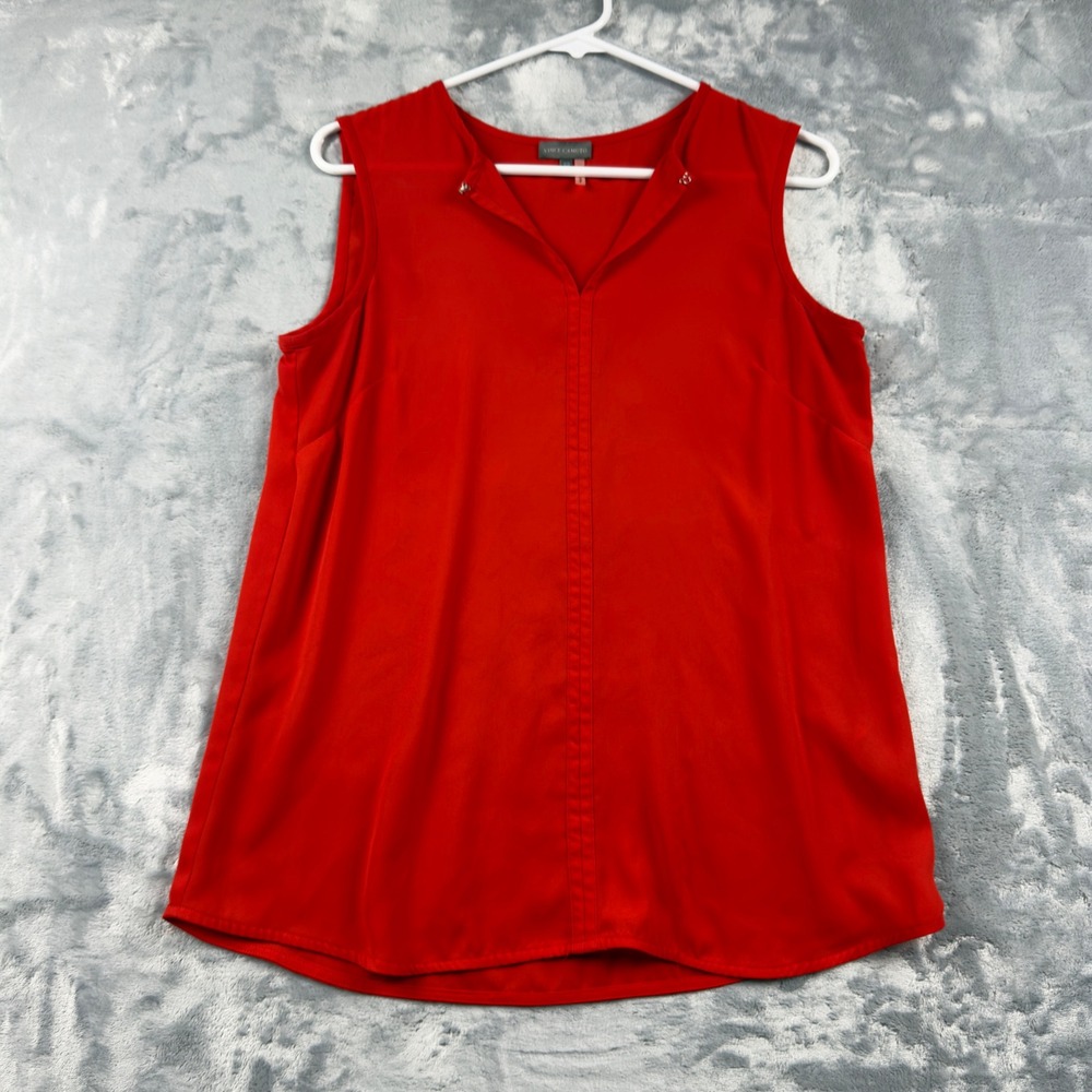 Vince Camuto Womens Red Sleeveless Split Neck Keyhole Blouse XS